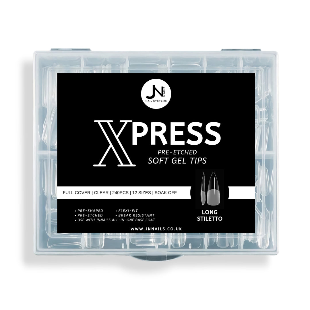 XPRESS pre-etched Soft Gel Tips - LONG STILETTO