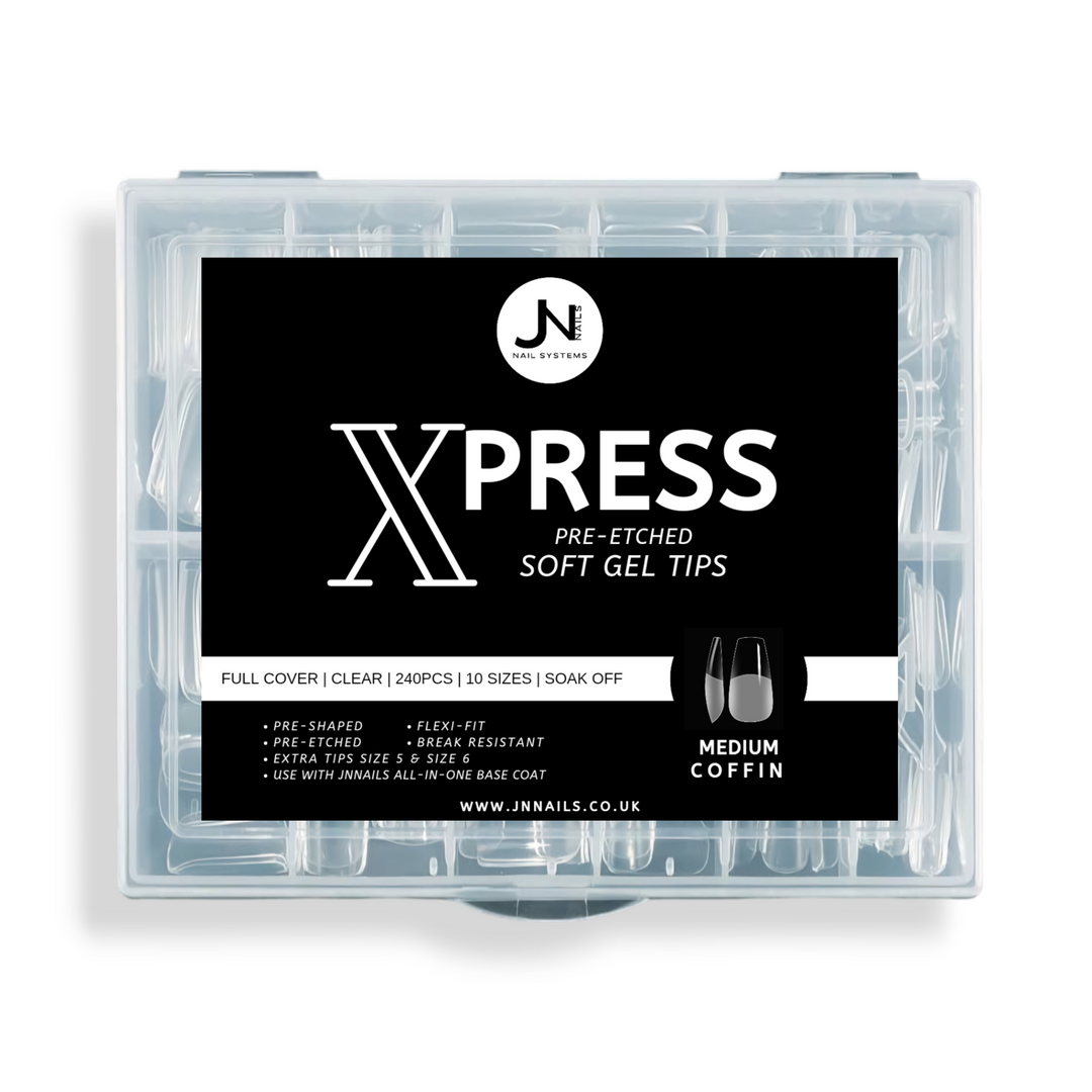XPRESS pre-etched Soft Gel Tips - MEDIUM COFFIN